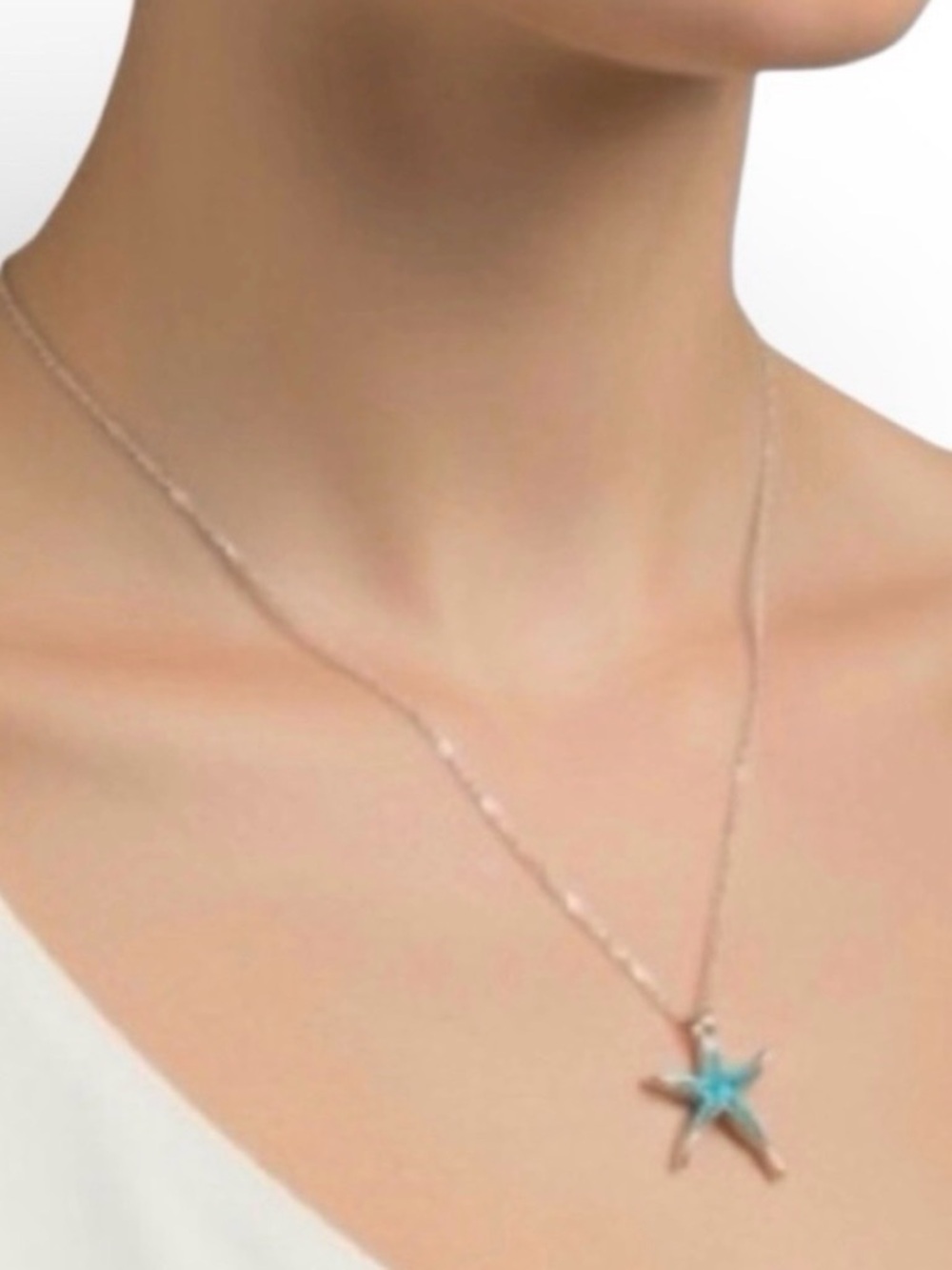 Blue Starfish Pendant Necklace Silver Coastal Beach Jewelry Gift